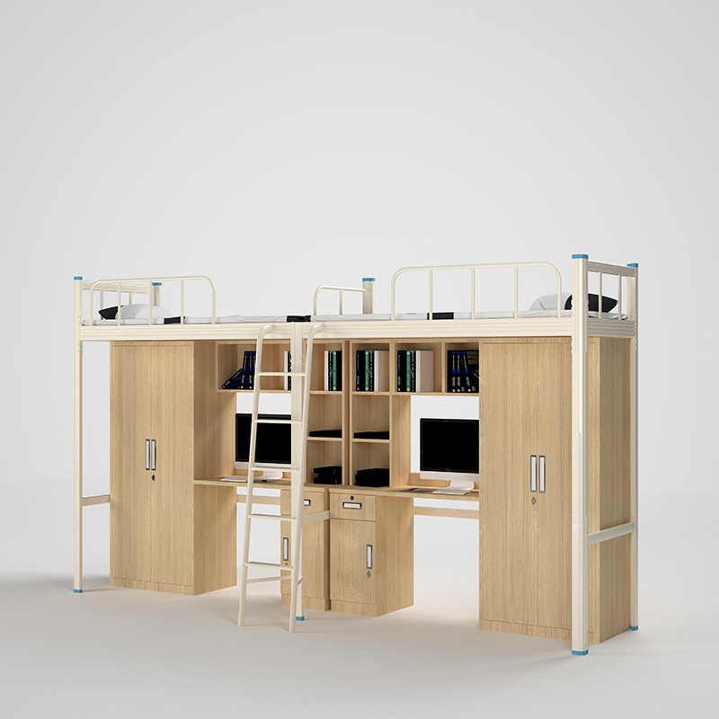 连体公寓床 木纹铁床上下床 学生公寓床